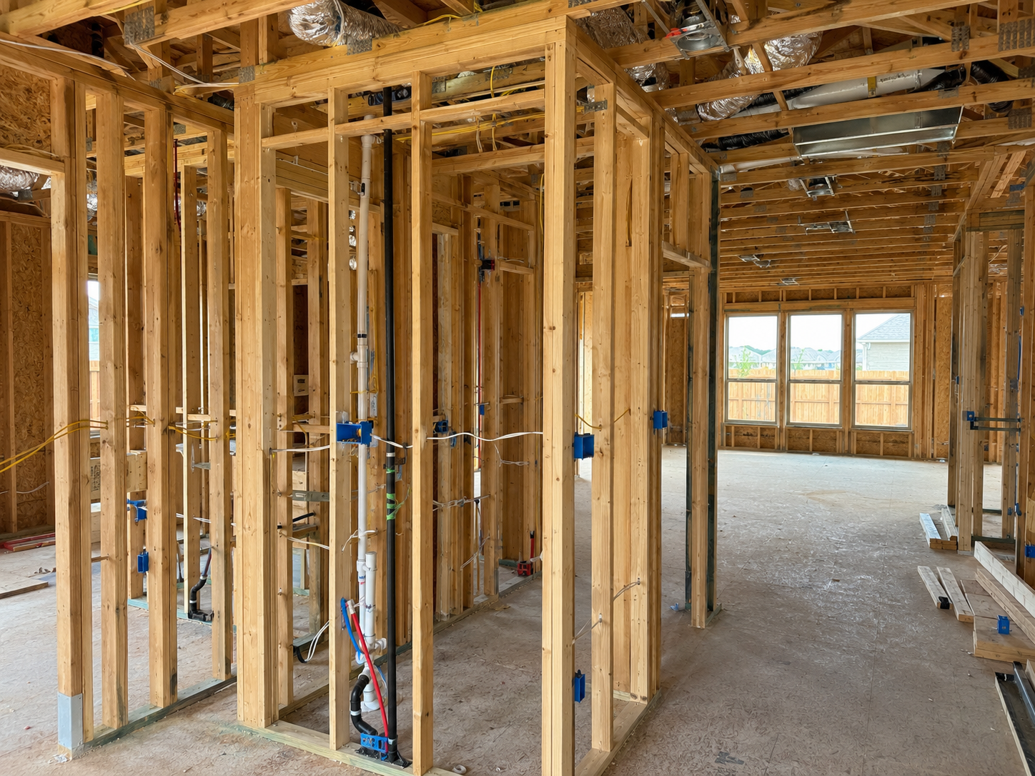 Jobsite photo — pre-drywall framing review